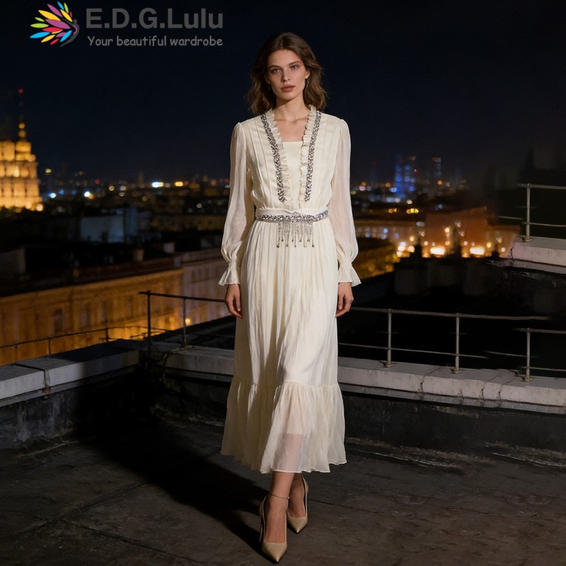 Wedding Lulu - EDGLuLu Gaun Panjang Sifon Putih Elegan