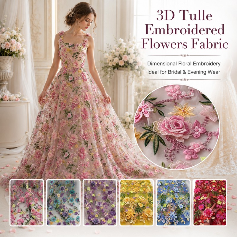 Kain Tulle Bordir Bunga 3D Uku - Wedding Floral Supply ulasan dan harga